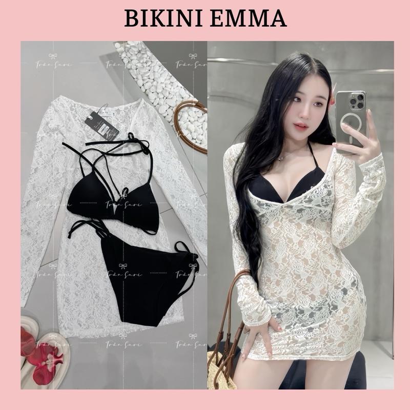 Bikini 3 Món Đầm Ren Mềm EMMA Phong Cách Xuyên Thấu Gồm Áo Bikini + Quần Chip + Đầm Ren Mềm