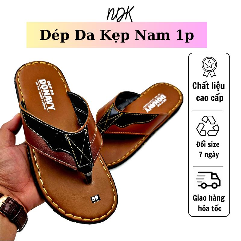 Dép Kẹp Nam Da DONAVY May Xuyên Đế, Chống Trơn Trượt, Mẫu Mới Êm Chân D.KST
