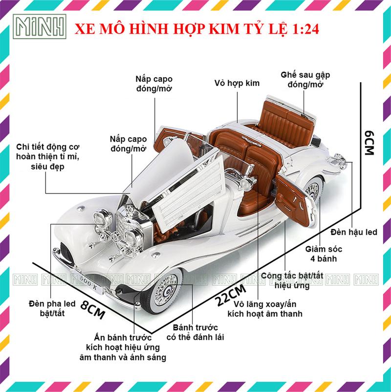 Product Introduction of Mô Hình Xe Mercedes - Benz 500K Classic 1936 Vỏ Hợp Kim tỉ lệ 1:24 có đánh lái, đèn led, Thích hợp Decor, sưu tầm 7