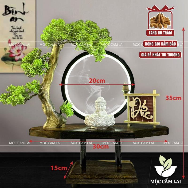 Tiểu Cảnh Xông Trầm Cây Bonsai-Đế Treo 2 Tầng Đèn LED Decor Trang Trí Nhà (Tặng kèm Nụ Trầm) Decor Phòng