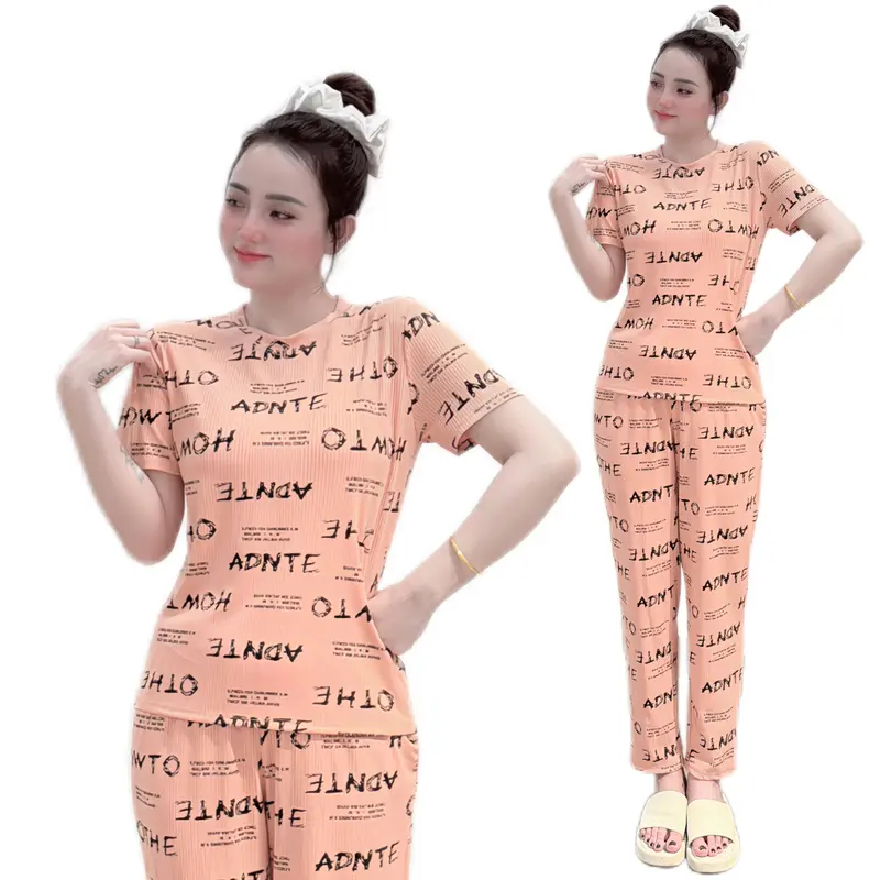 set đồ bộ thun gân quần BAGGY, áo form ngắn cổ tròn tay ngắn mặc nhà.  Phù hợp mọi độ tuổi nhiều màu 7
