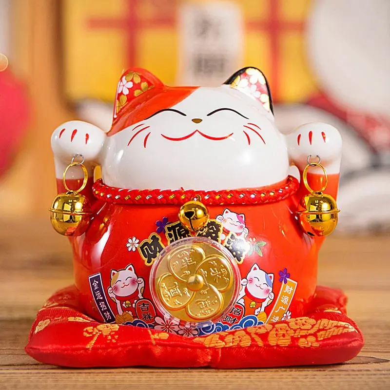 [Mẫu Mới] Mèo Thần Tài Tiết Kiệm Hoa mai Mini Cute - Mèo Thần Tài Trang Trí Bàn Làm Việc Cao 11.5cm 0