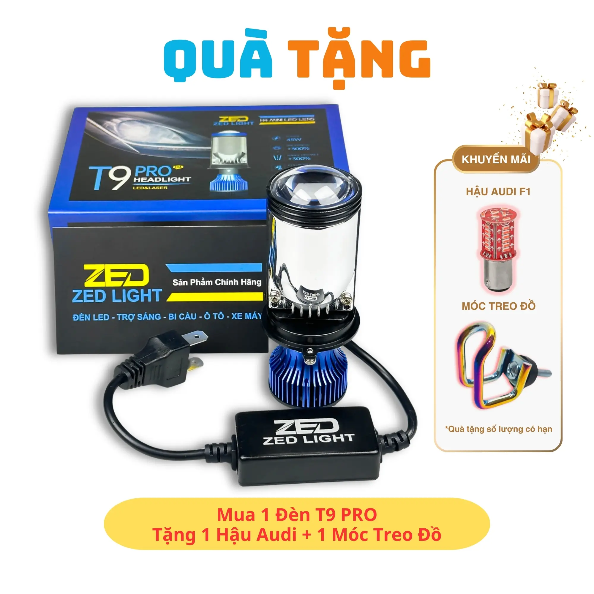 [Hàng Chuẩn ZED LIGHT] Đèn Pha LED Bi Cầu T9 PRO ( Bản Mới 2025 ) - 45W, Sáng Trắng 6000K, 12-24V Điện Bình, Chân Bóng H4 Chuyên Lắp ÔTô, Xe Máy - Phụ Tùng
