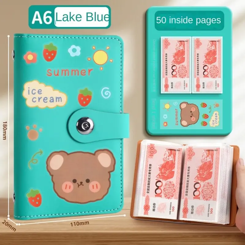 Đề xuất quà tặng, 100 phong bì, thách thức tiết kiệm tiền, dung tích lớn, không thấm nước, máy đóng gáy mini, có thể tái sử dụng, máy đóng gáy ngân sách PU, thích hợp cho các cặp đôi, tiết kiệm tiền 2