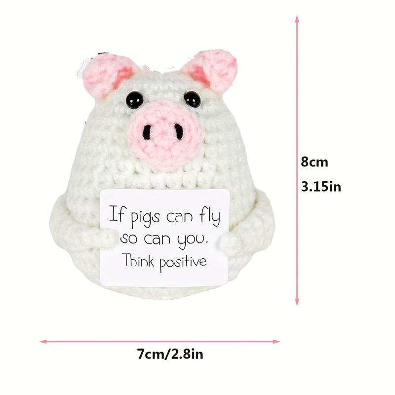 Product Introduction of Cute Piggy Design Crochet Kit, 2 Counts/set Funny Positive Handmade Knitted Crochet Toy, Mini Cute Knitting Doll Gifts with Encouraging Card 1