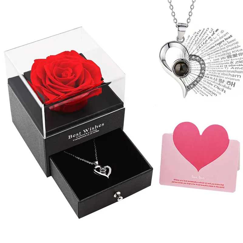 Kecantikan Mistik Diawetkan Mawar Asli Merah dengan Kalung 925 Mawar Ajaib Hadiah untuknya Hadiah Ulang Tahun untuk Wanita Pacar Ibunya Istri Nenek di Hari Kasih Sayang Set Natal Hari Ibu 7