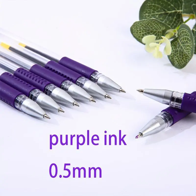 0.5mm Purple Ink Ballpoint Pen, 10pcs/set Quick Drying Ballpoint Pen, Lightweight Plastic Design Writing Pen for Office, School & Signature 5