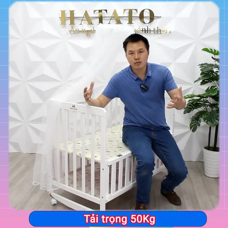 Nôi Em Bé S318 Hatato phủ 3 lớp sơn trắng dùng cho bé từ 0-4 tuổi có thể làm nôi cho trẻ sơ sinh 7