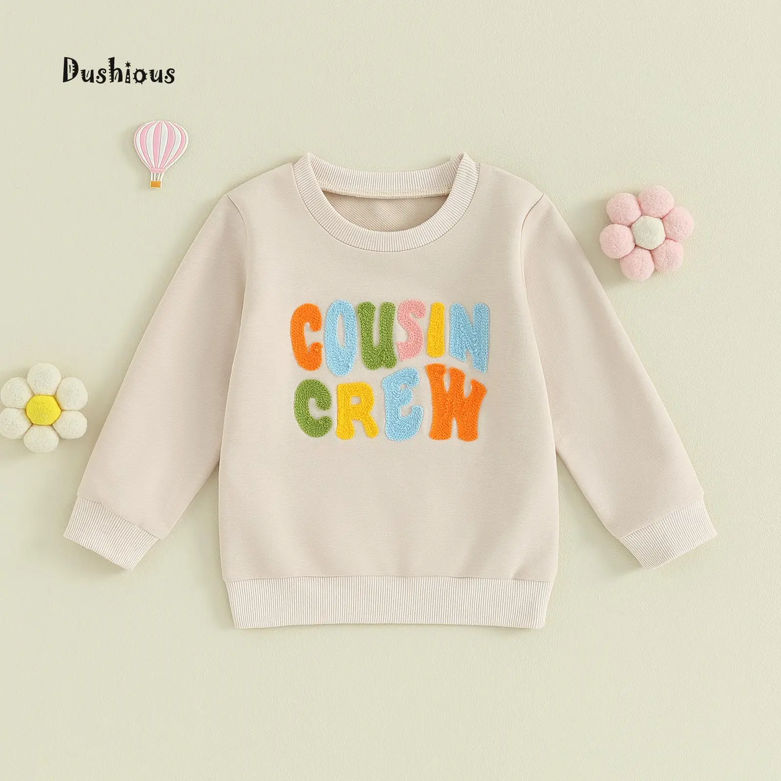 Toddler Fall Sweatshirt Fuzzy Letter Embroidery Long Sleeve Pullover