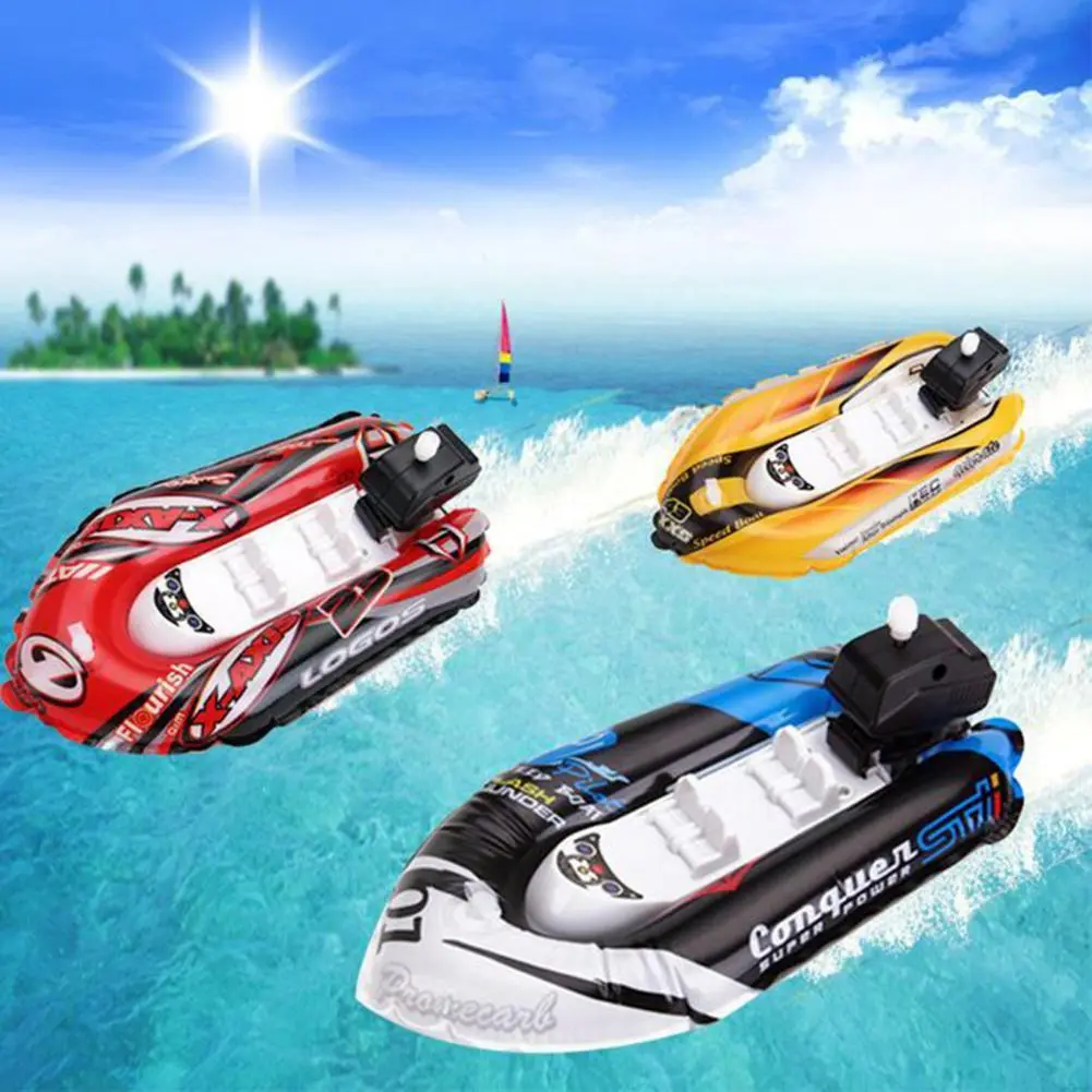 Kids Bath Toy Clockwork Wind Up Inflatable Boat Ship Play Water Bathroom Bath Toy Inflatable Boat Baby Toy Outdoor Water Toys