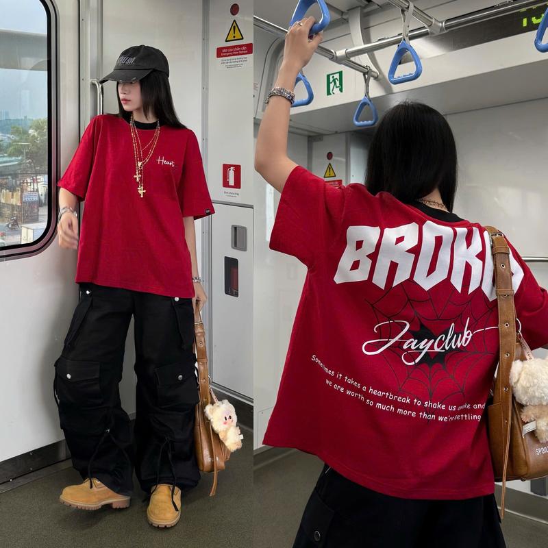 HEART BROKEN TEE BOXY - Áo thun cổ tròn form rộng nam nữ unisex màu ĐEN/TRẮNG  Áo phông boxy Brand Jaystoree Menswear