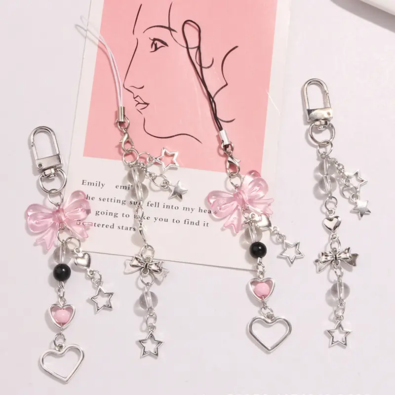 Charm Điện Thoại, Phong Cách Y2K Goth, Mặt Dây Chuyền Móc Chìa Khóa Trái Tim Và Ngôi Sao, Móc Chìa Khóa Kawaii, Dây Chuyền Điện Thoại Túi, Phụ Kiện Dễ Thương, Dành Cho Bé Gái Và Phụ Nữ