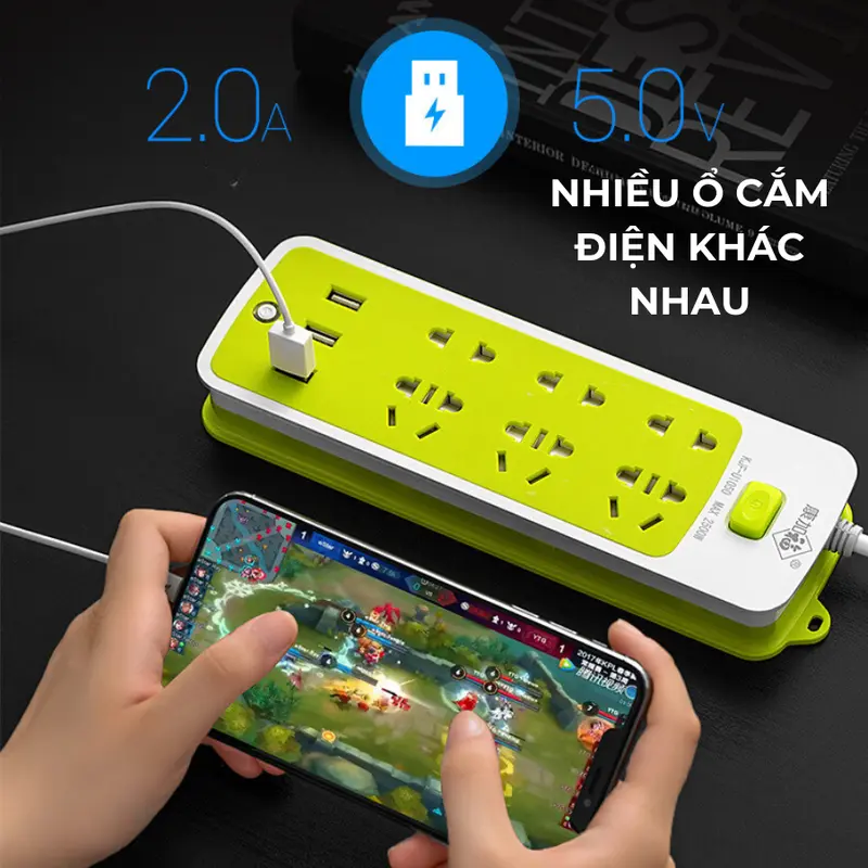 Ổ Cắm Điện Thông Minh Đa Năng Cổng Sạc USB 6 Phích Cắm Chống Giật Tiện Dụng RIN 3
