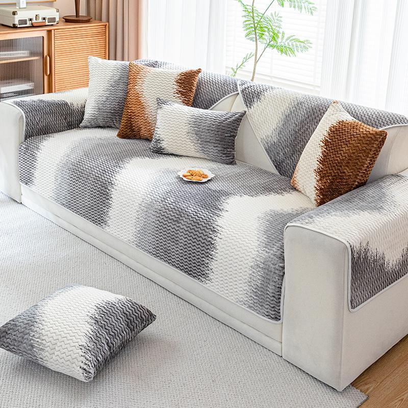 Geometric Pattern Short Plush Sofa Cover, 1 Count Non-slip Sofa Slipcover, Machine Washable Sofa Protector for Home Living Room Decor 8