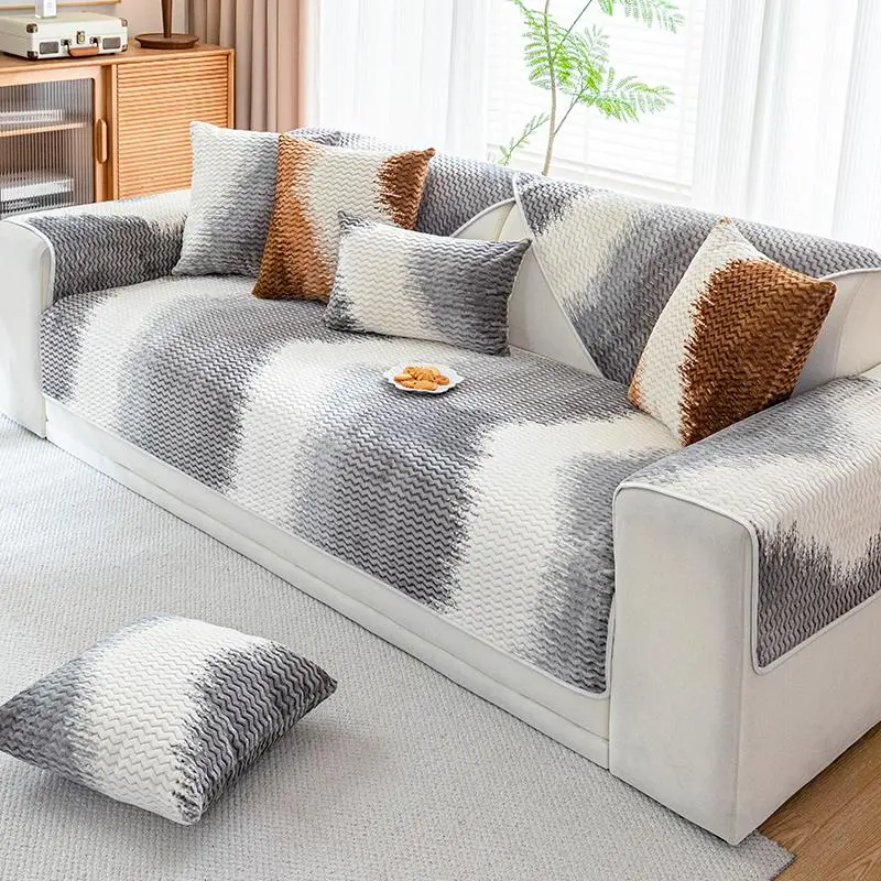 Geometric Pattern Short Plush Sofa Cover, 1 Count Non-slip Sofa Slipcover, Machine Washable Sofa Protector for Home Living Room Decor 8