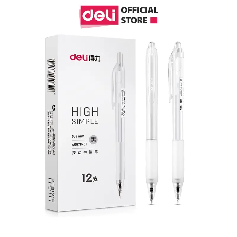 COMBO 10 Chiếc Bút gel A057B Mực Đen Deli Thiết Kế Vỏ Trong Suốt Ngòi 0.5mm Dành Cho Học Sinh 3