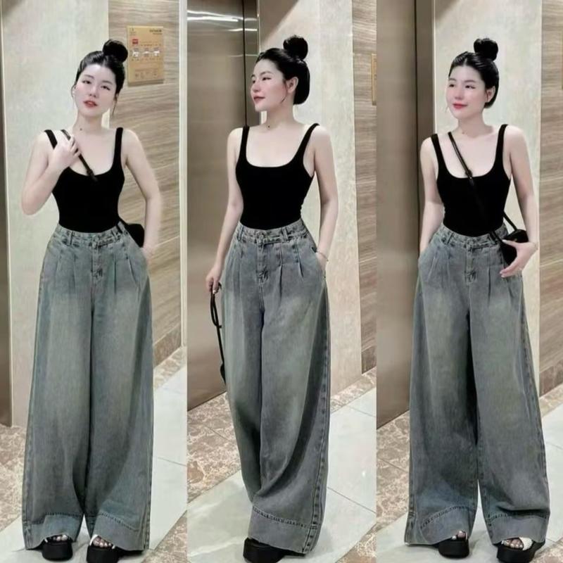 [BẢN NẤM LÙN - BẢN THƯỜNG] [SUÔNG ỐNG RỘNG] QUẦN JEANS NỮ SUÔNG ỐNG RỘNG GẤU TO XẾP LY TRƯỚC CÁ TÍNH