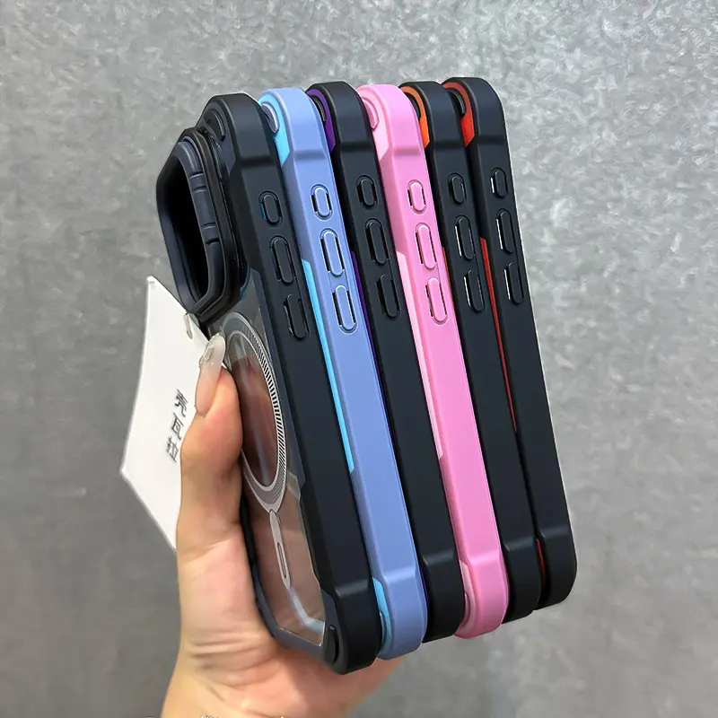 Ốp Điện Thoại Từ Tính Áo Giáp Màu Tương Phản, Thiết Kế Sang Trọng, Tương Thích Với iPhone 16, 15, 14, 13, 12, Pro Max Và 11, Có Giá Đỡ Ống Kính Gấp Gọn, Ốp Lưng Magsafe 5