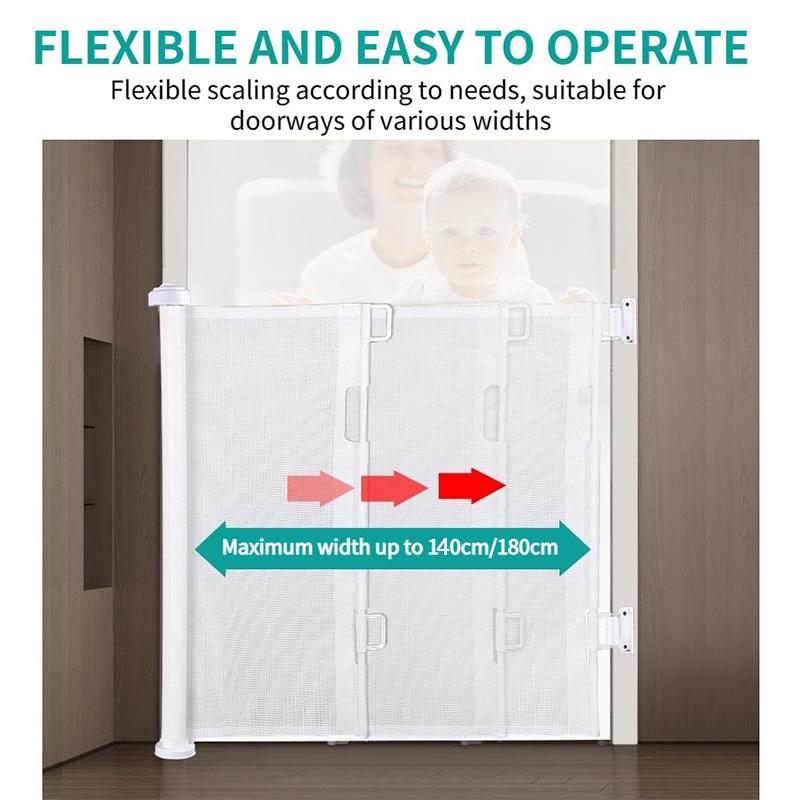 Product Introduction of SG No Drill Retractable Baby Safety Gate with Lock / Universal Adjustable Width Pets Gate 2