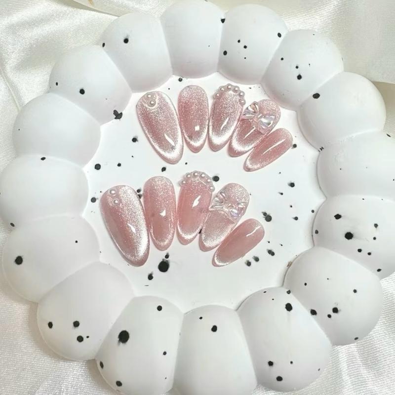 Bộ 10 Nail Box Thiết Kế Mat Mèo Mix Chamr Nơ Bền Độ Bóng Cao Women Size XS Mắt Sticker Con Thỏ Với Con Gấu Thạch Hồng Sơn Móng Tay A026 giả trang guong