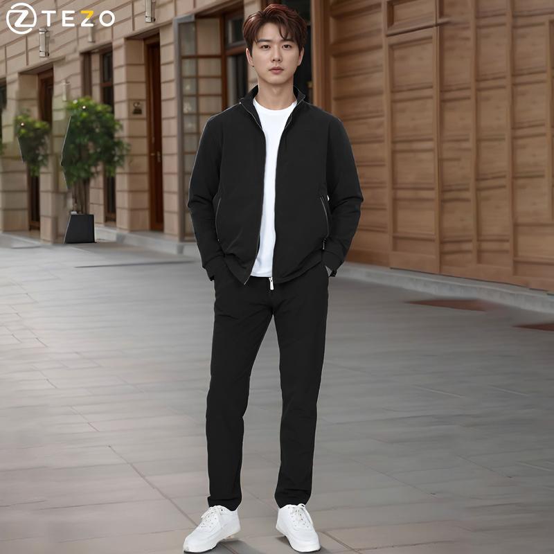 Bộ gió nam Tezo set bộ nam khoá kéo bộ đồ nam vải gió thiết kế cổ 5 phân dày dặn 24AG5T026