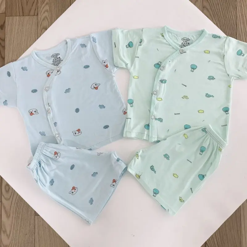 (Set 3 - 5) Bộ quần áo sơ sinh cộc tay màu VT in họa tiết, chất thun lạnh hàn quốc cho bé sơ sinh CL04 size 0-9 tháng set  đồ 1