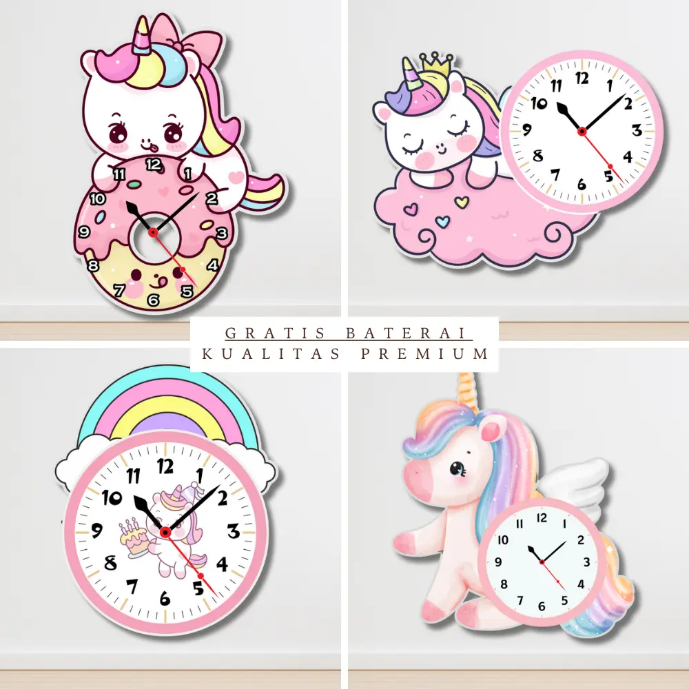Jam Dinding Aesthetic Anak Bentuk Unicorn – Bikin Kamar Makin Aesthetic Kualitas Impor