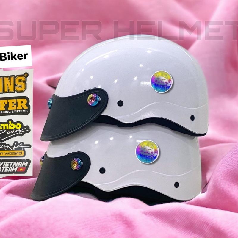 TẶNG TEM BIKER Nón Bảo Hiểm Trơn - Sơn Nhiều Màu - Phủ Nano - Gắn 3 Ốc Titan Gr5 + Mèo Thần Tài May Mắn Helmet