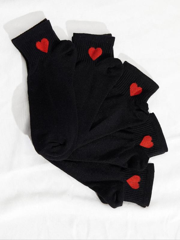 Women's 5 Pairs Heart Print Ankle Socks, Womenswear, Cute Low Cut Knit Socks for All Seasons, Cozy Comfort Socks for Lady Daily Wear 3
