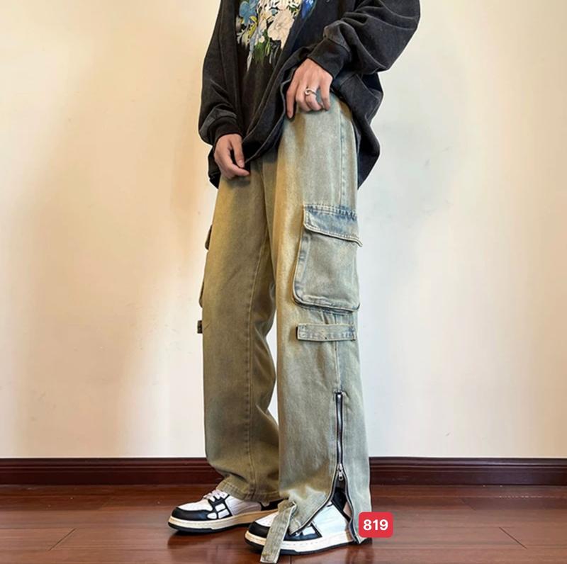 M819 Quần  Baggy Jean Nam Ống Rộng Túi Hộp Khoá Kéo Lai Chất Jean Thời Trang Phong Cách Cá Tính M819 Menswear Cotton Pants Có Túi Denim