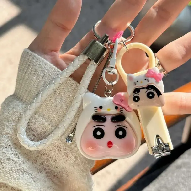 Sanrio Kitty Crayon Shinchan Cute Cartoon Stainless Steel Pendant Portable Large Nail Clipper Keychain