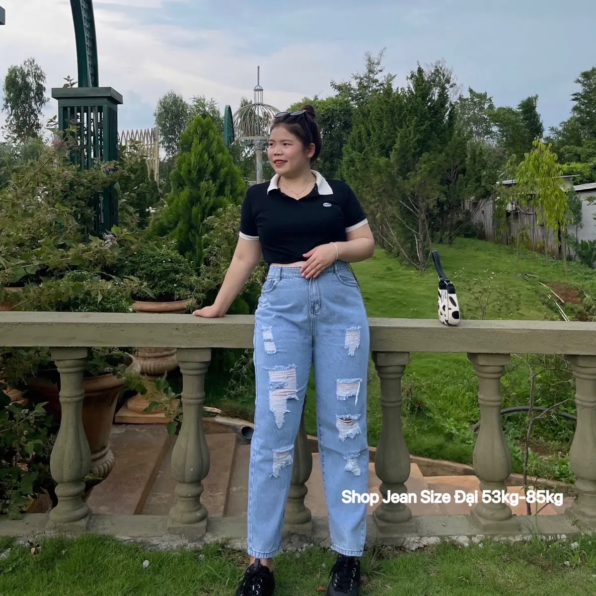 [Size 55kg-85kg] Quần Baggy Jeans Cotton Nữ BigSize Rách Lưng Cao Form Rộng, Cotton Không Co Giãn