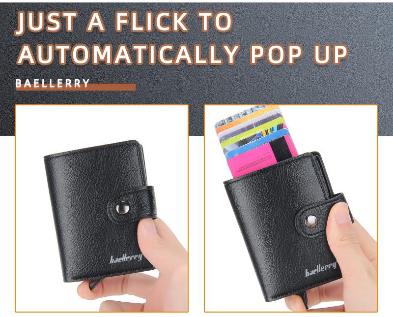 Product Introduction of Men's Card Holder in European and American Style with Lychee Pattern, Automatic Pop-up Card Type Clasp Wallet, Metal Aluminum Box Card Sleeve 4