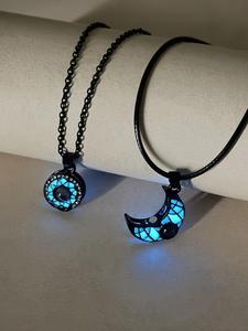 Collar de pareja con diseño de luna y sol que brilla en la oscuridad, joyería de moda para fiesta, decoración de ropa diaria, joyería exquisita y de todo fósforo de moda para regalo de cumpleaños