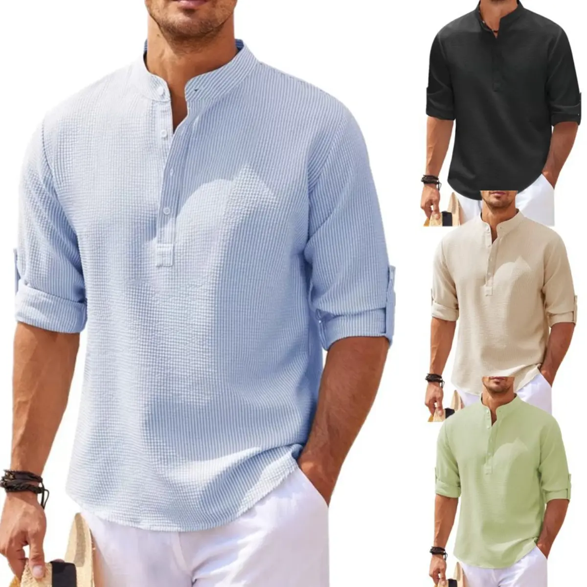 Trending Style Ironless Summer Cool Shirt For Men 5XL-S Casual Latest Men Outfit Looking Baju Kurta Lelaki Soft Stretchable cuff Kurta Lelaki Baju Kung Shirt Men's Long Sleeve Baju Kung FU KOKO Male Summer Must Have Top & Summer Raya Fashion Style Outfits