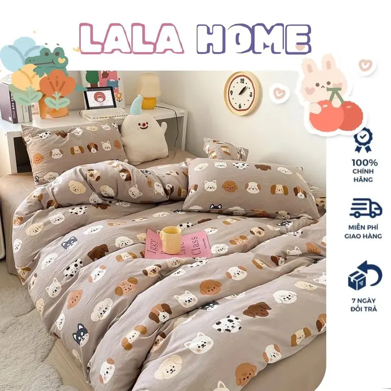 ￼Bộ chăn ga gối 5 món sơ đũi đậu nành trần bông dày dặn mềm mịn thoáng khí thấm hút mồ hôi 0