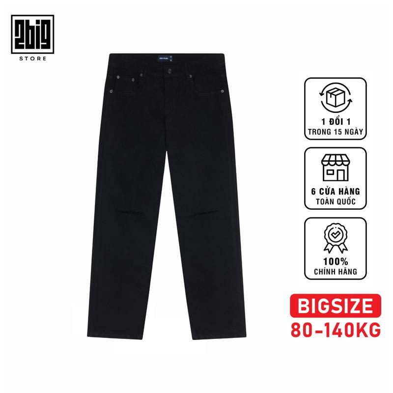 2BIG - BIGSIZE NAM 80-140KG QUẦN JEAN DÀI ĐEN RÁCH GỐI QJ007 CO GIÃN TỐT KHÔNG THÔ CỨNG
