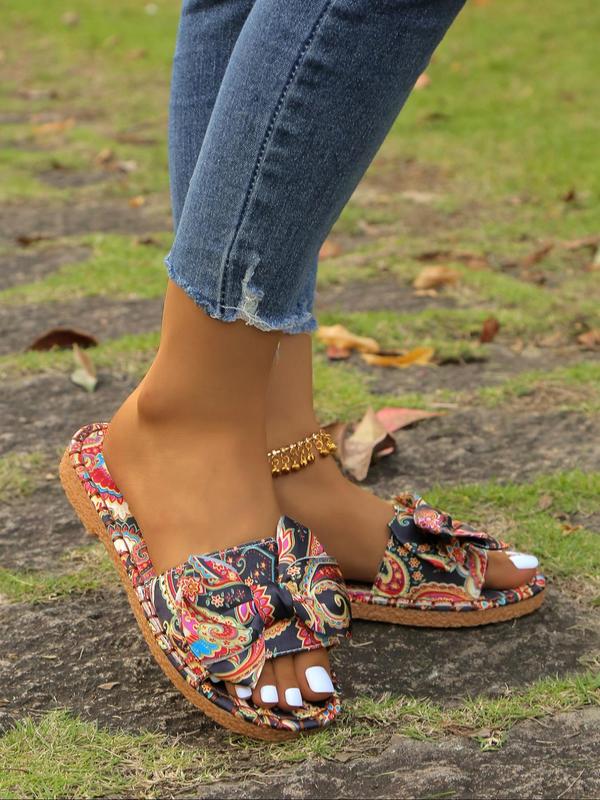 Women's Fashionable Paisley / Floral Pattern Bowknot Design Slippers, Casual Comfortable Slippers for Beach, Outdoor, Daily Wear 2