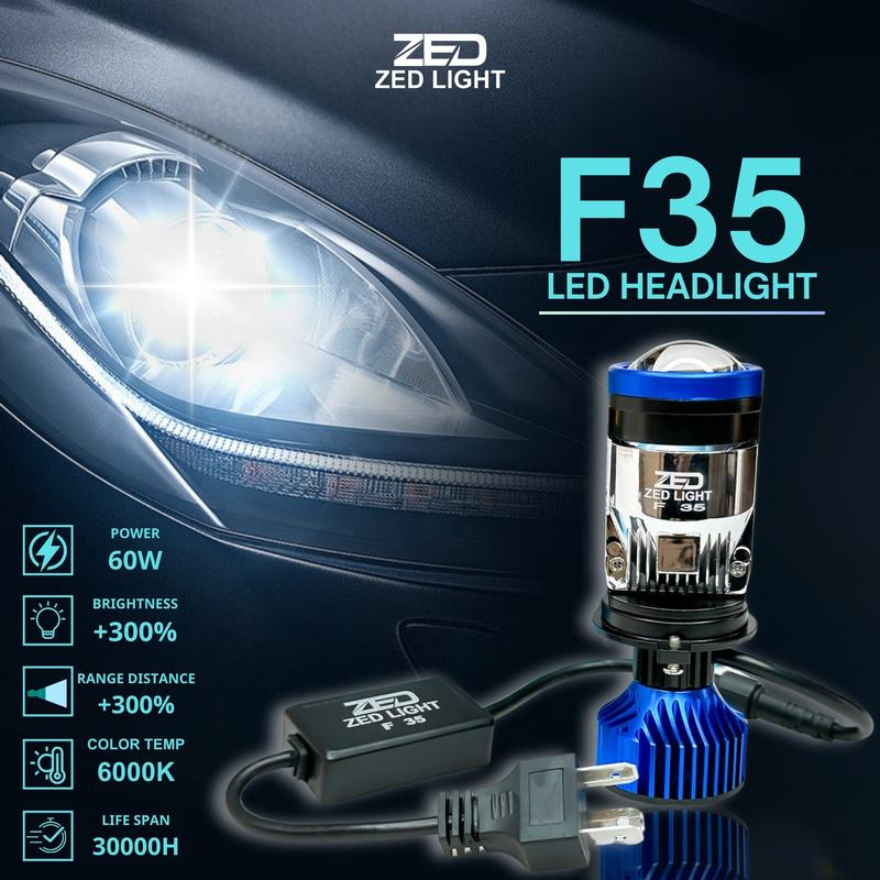 Đèn Pha Bi Cầu F35 ZED LIGHT - Lắp Xe Máy, ÔTô 12 24V Điện Bình Chân Bóng H4 - 60W - Chống Chói - Phụ Tùng