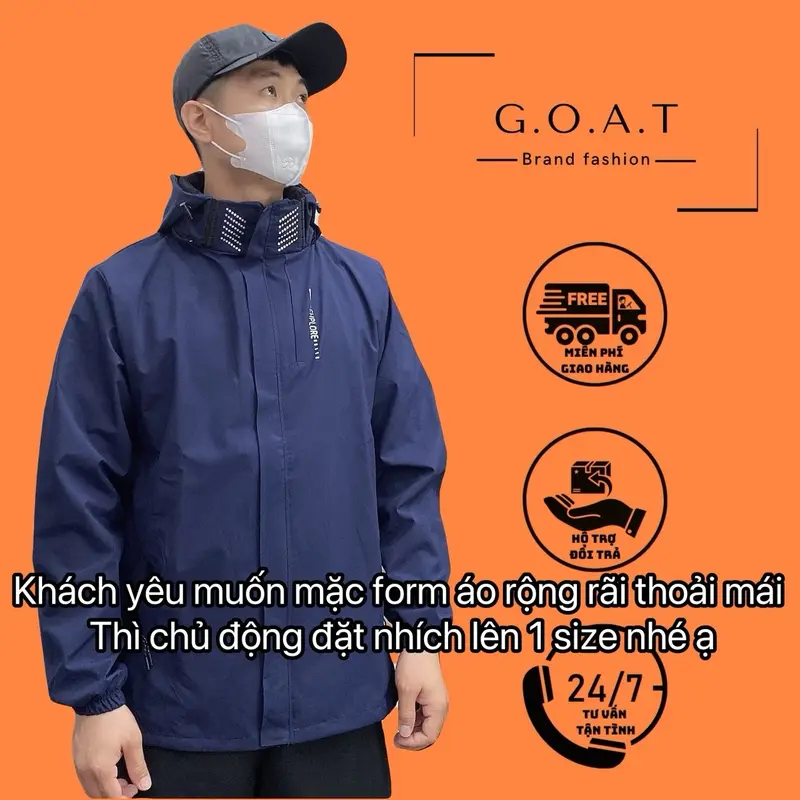Áo Khoác Gió 2 lớp Chống Nước Cải Tiến Chốt Cổ Đứng, Nhiều Màu. Phong cách Hàn Quốc. Chống nắng, chống gió, đi phượt ... Tay Dài Menswear Nam Jacket Cổ Cao 1