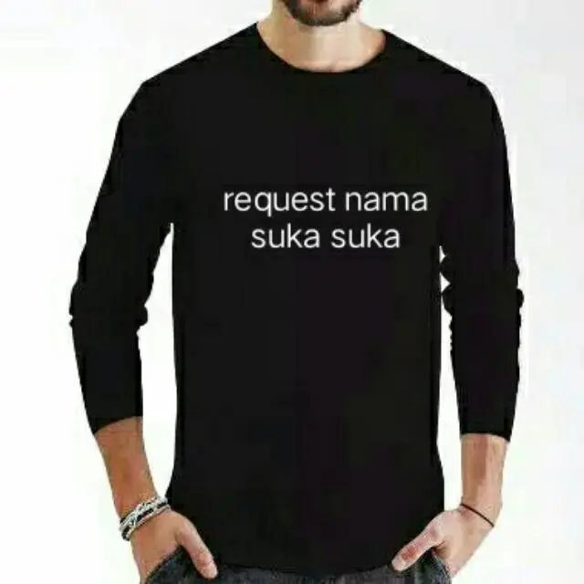 Kaos Dewasa Gratis Bordir Nama Lengan Panjang Combed Pria Distro Combed Biru Hitam Pink Muda Oblong Polos Katun  Ungu  Cowok