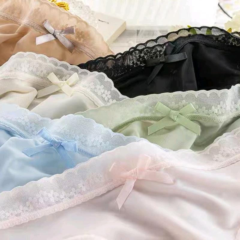 Set 10 quần lót nữ mix màu ( có tách lẻ 5) chất su lụa tàng hình, mềm mại thoáng mát viền ren tinh tế đính nơ dễ thương Women Cotton kimyen bikini 8
