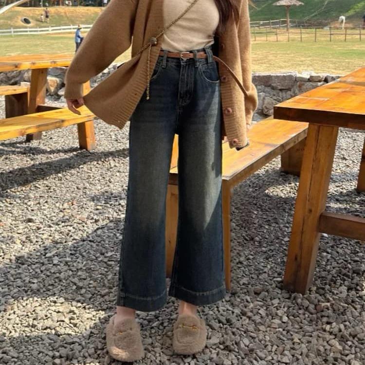 NẤM LÙN 93-95CM Quần Jeans Ống Suông Xanh Đậm Cạp Cao Gấu To Hack Dáng