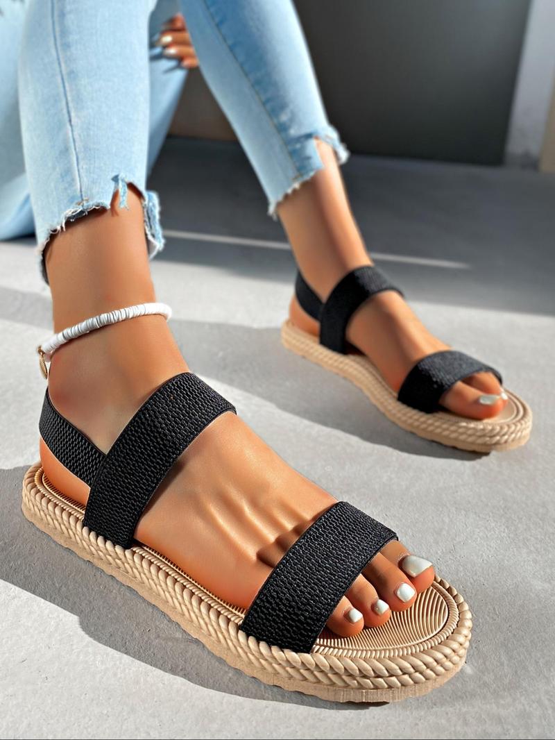 Product Introduction of Women's Fashionable Plain Color Flat Sandals, Casual Versatile Open Toe Sandals for Summer, Lightweight Breathable Comfortable Shoes for Daily Wear 9