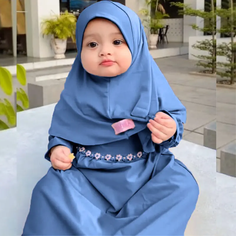 Baju Gamis Bayi Muslim Aira 0-12bln Renda Bunga melati bahan Nyaman Lembut Cantik 8
