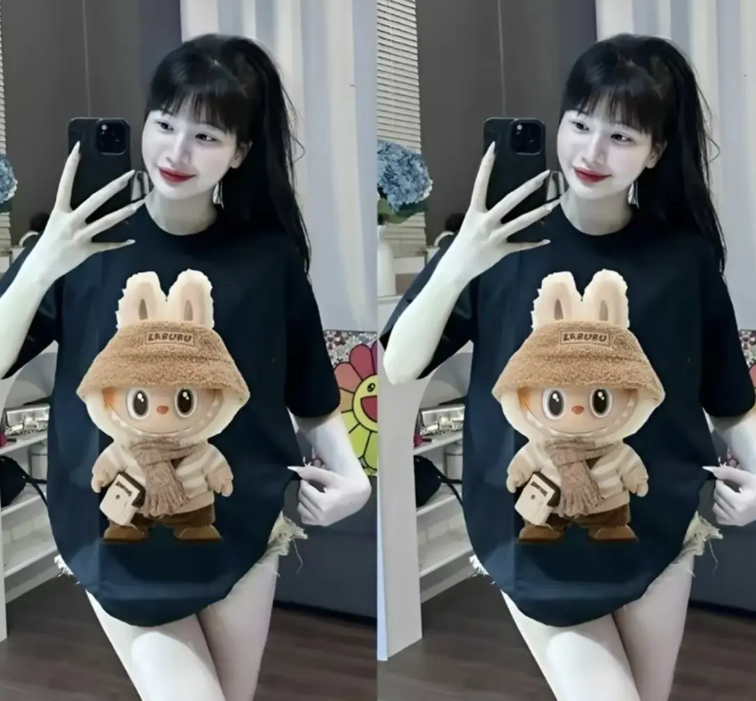 Áo Thun Nam Nữ GẤU LABUBU Form Rộng Tay Ngắn Cổ Tròn Women Top Trắng - Mẫu áo thun nam nữ Hottrend 2024 - Sen, Nhung Voi