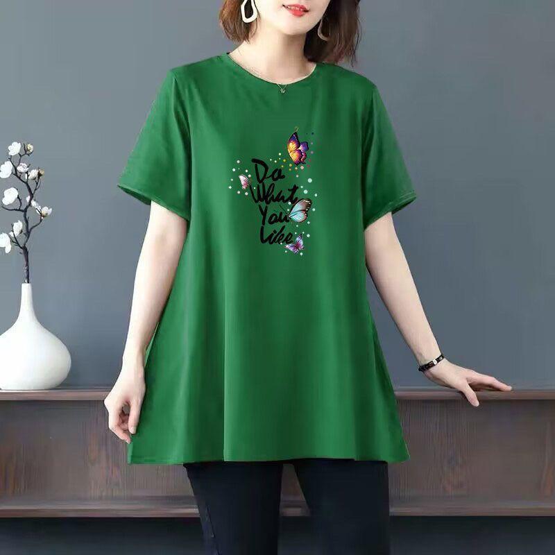 Product Introduction of Women's plus Size Fashionable Simple T-shirt Summer Loose Age-Reducing Top Printed Short-Sleeved Top 14