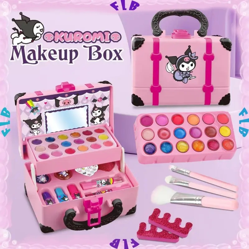 Kuromi Makeup Toys for Kids Girls Real Makeup Kit Melody Makeup Toy Set Washable Non-toxic