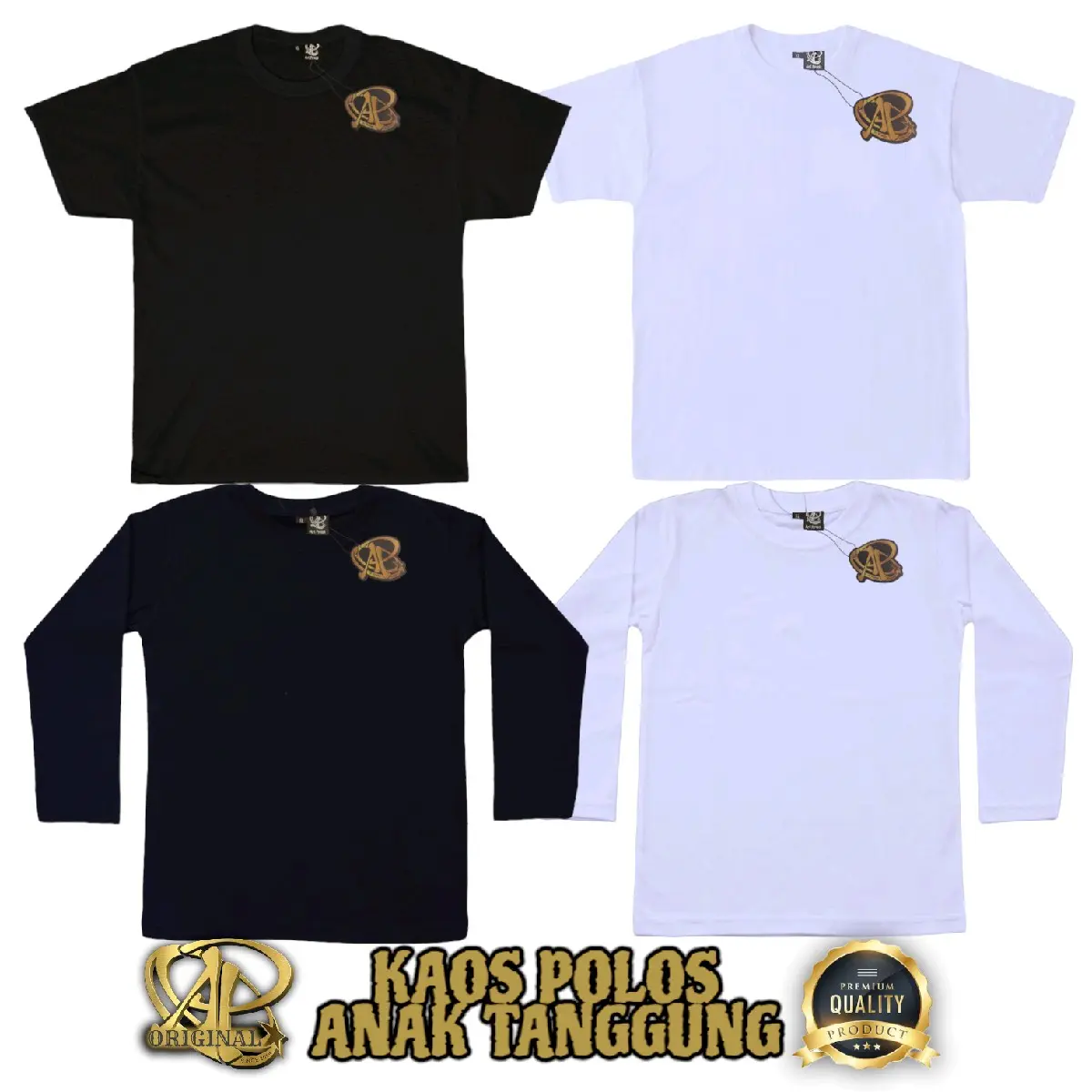 Kaos Polos Lengan Pendek & Panjang Anak Tanggung / Junior 9-12 Tahun XL XXL Hitam & Putih Pria Wanita Produk Ap Original Kualitas Premium Fashion