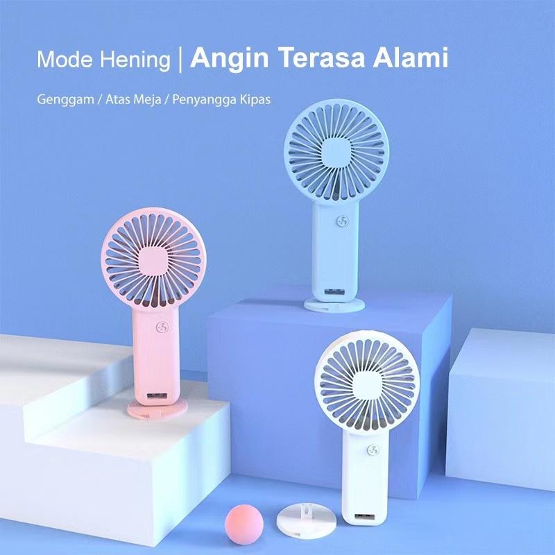 New Lottol Kipas Angin Mini Portable Rechargeable Fan 3-Speed Kipas Angin Genggam Bisa Phone Stand Berkualitas 1